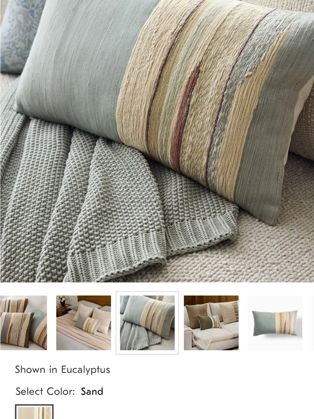 West Elm Mixed Woven Landscape Pillow Cover in Eucalyptus